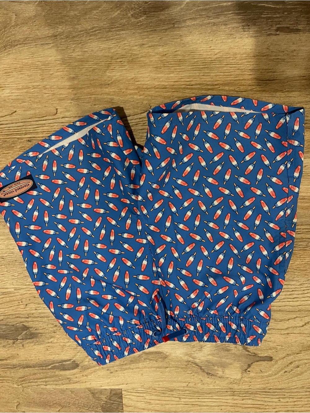Vineyard Vines Kids Swim Trunks in Blue with Red & White Popsicle Print